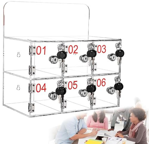 ROGHA Acryl-Handy-Schließfach mit Türschlössern und Schlüsseln, wandmontierter, durchsichtiger, sicherer Handy-Aufbewahrungsschrank, Taschenspind,6Slots