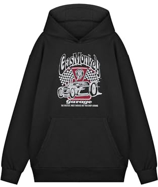 Gas Monkey Herren Kapuzenpullover | Kapuzenpullover mit Checkerboard-Race-Flaggen-Grafik für Erwachsene in Schwarz | Distressed American Garage Mechanic Custom Motors Hot Rod Apparel Pullover