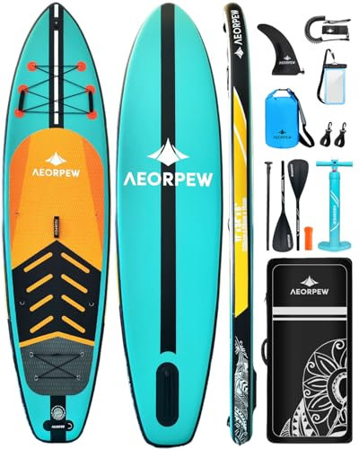 AEORPEW Aufblasbare Paddle Boards für Erwachsene, 86 cm Breites Stand Up Paddle Board Mit Allen Premium SUP Board Zubehör für Aller Fähigkeitsstufen (Grün)