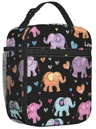 Mexpekil Linda Lonchera Aislada con Elefantes para Mujeres y Hombres, Lonchera Térmica Portátil para Picnic con Bolsillo de Malla Lateral, Lonchera para Adultos para el Trabajo