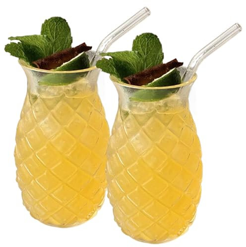 Gcroet 2pcs Lunes à ananas avec des pailles 16 oz tasses en verre Tiki drat