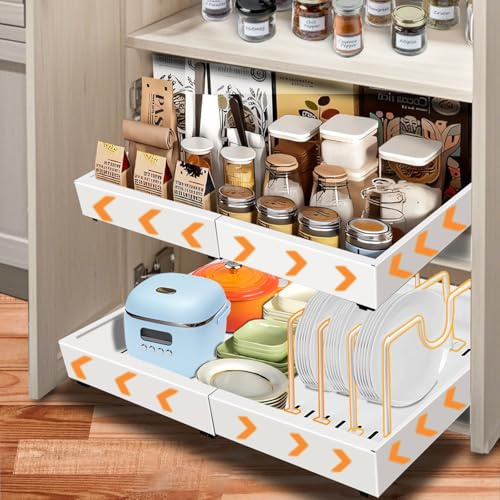 HLC Tiroir Coulissant Cuisine Adhesif Extensible, Plateau Coulissant Cuisine, Bac Coulissant Placard Cuisine, Organisateur de Tiroirs, Aucun PerçAge ni Clouage Requis