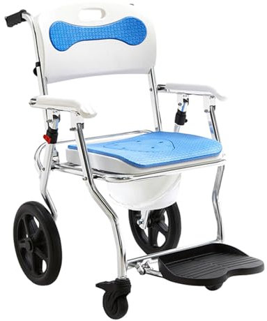 Folding Bedside Commode with Wheels, Folding Bath Shower Seat for Inside Shower,Shower Commode Wheelchair, Travel Rolling Shower Chair with Commode for Elderly