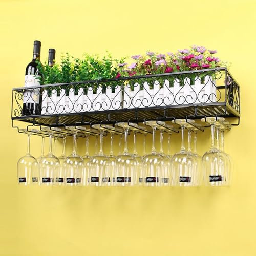 Moderno portabottiglie da parete in metallo per bar, con supporto per vetro, porta bottiglie di vino in metallo, espositore per bar, sala da pranzo, cucina (colore: nero)