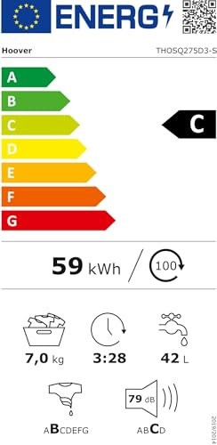 Hoover H-WASH 300 Waschmaschine 7 kg, freistehend, Toplader, Klasse C, 1200 Umdrehungen, 16 Programme, App hon, künstliche Intelligenz, Dampf, HxBxT 86 x 41 x 60 cm, Weiß - THOSQ275D3-S