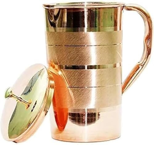 Silver Touch - Jarra de agua de cobre puro con tapa, jarra de almacenamiento de agua potable para el hogar, la oficina, viajes y viajes, paquete de 1 jarra de cobre (1500 ml)