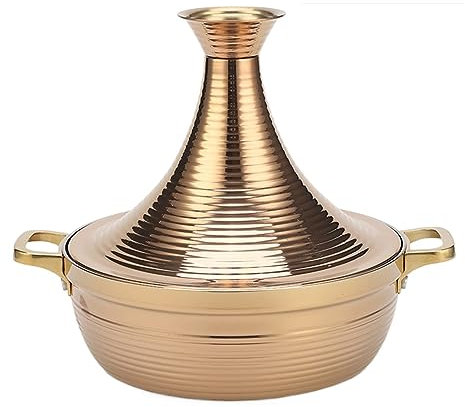 Pentola per tajine marocchina in Acciaio Inox 304, tajine per Frutti di Mare Antiaderente con 2 Manici e Guanti in Silicone antiscottatura per Cucinare (Colore: Oro, Dimensioni: 26 cm)