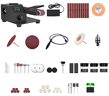 350W Mini ponceuse à bande électrique ponçage polissage rectifieuse meulage ponceuse meuleuse petite Machine à bande de sable avec ceinture de 30 MM Pour le travail du bois, le ponçage et le polissag(