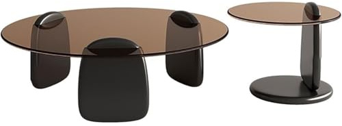 CVQJL Satztisch-Set, 2 Stück, Runder Couchtisch aus Glas mit schwarzem Beistelltisch, Mitteltisch für Wohnzimmer, Büro, Balkon, Stabiles Stapelbares Akzentmöbel aus Holz, Einfache Montage