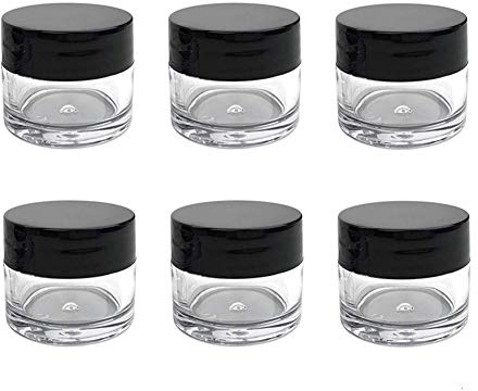 Lot de 6 bocaux vides ronds en plastique transparent avec couvercles noirs à visser - Large ouverture - Flacons hermétiques pour cosmétiques, échantillons de crème, poudre, aliments, bijoux, artisanat