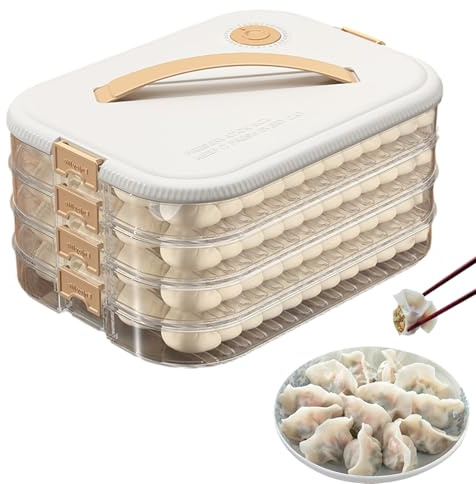 Naqqios Recipiente para albóndigas – Dumpling – Congelador para cookiesss | Contenedor de almacenamiento de alimentos de 4 capas con tapa, hermético, almacenamiento de albóndigas congelado con tapa