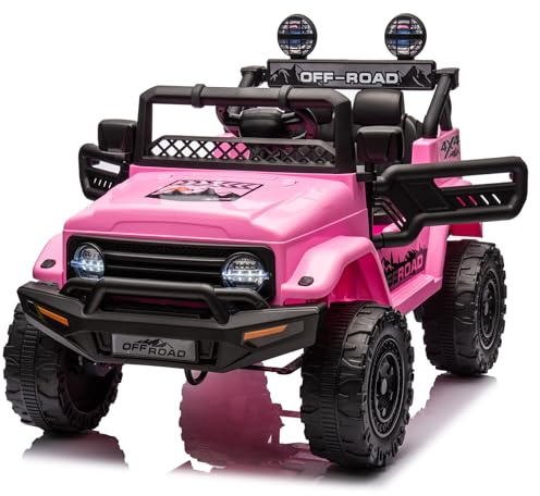 Garvee 12V Voiture Électrique pour Enfants, Véhicule Électrique Enfant avec Suspension à Ressort, Télécommande, LED, 3 Vitesses pour Enfants 3+ Ans (Rose)