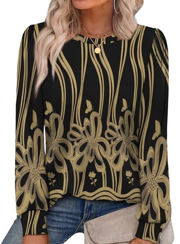 Alaroo Long Sleeve Shirts Tunic Tops Fall Fashion Outfits for Women Basic Crewneck Sweatshirts Boho Clothes 2026 Print 10 XL
