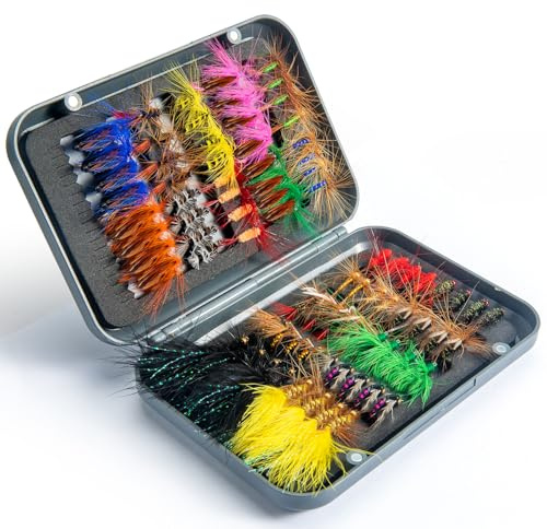 80 pcs YDIUDL 3rd Gen Fly Fishing Flies Kit - Hand-Tied Dry Flies for Trout, Bass, Salmon, Panfish - Delicate Lifelike Shapes, Lures for Freshwater Fly Fishing in Rivers & Lakes