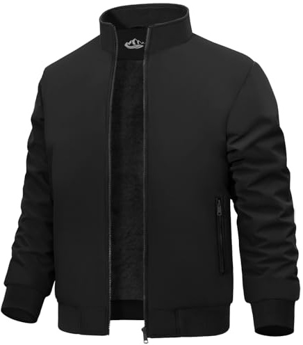 Lonya Giacca Bomber Invernale Uomo Giubbotto Pile Termica Aviator Jacket Antivento Impermeabili Casual Con Cerniera e Tasche, Nero, M
