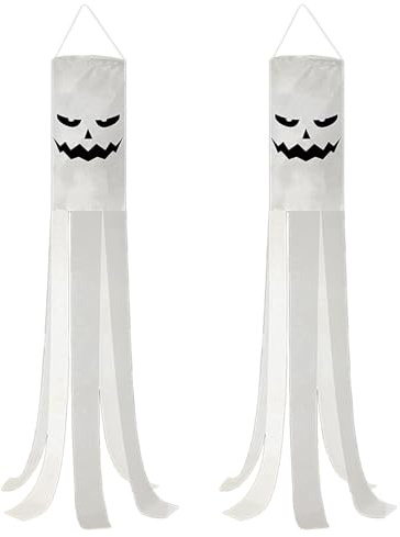 2pcs Flag Wind Socks Emotional Ghostly Face Halloween Festival Flags Party Supplies Best For Halloween Costume Parties Outdoor