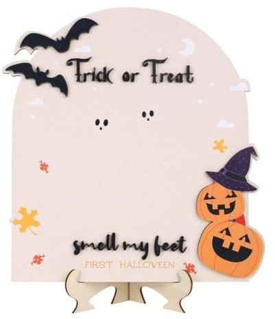 Personalisierte Baby's First Halloween Fußabdruck Holz-Meilensteinkarte, Süßes oder Saures, Baby-Fußabdruck-Schild, Halloween-Andenken, DIY, Handwerk, Kunst, Kinderzimmer-Dekorationen (Stil 9,9 x 27,9