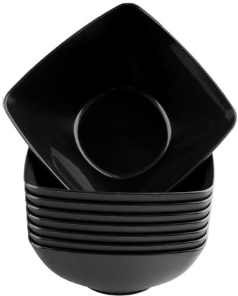Shuqio Set de 8 Cuencos de Cocina de Plástico Negro Cuadrado, Bol Versátil para Fruta, Ensalada, Desayuno, Aperitivos y Cocina, 15cm x 8cm Ideal para Cereales, Arroz, Pasta y Uso Diario en Hogar