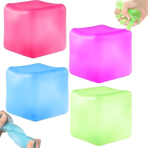 Fidget Toys Erwachsene, Lila Würfel Anti Stress Spielzeug, , Wiederverwendbarer Knautsch Würfel Langsam Aufgehend Gegen Angst, Adhs, Büro (4 Stück)