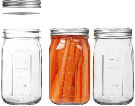 AOSEE Lot de 3 bocaux Mason à large goulot de 1 l avec couvercles hermétiques et bande Bocaux de rangement en verre pour mise en conserve, fermentation, marinage, Confiture Maison (32oz/1000ml)