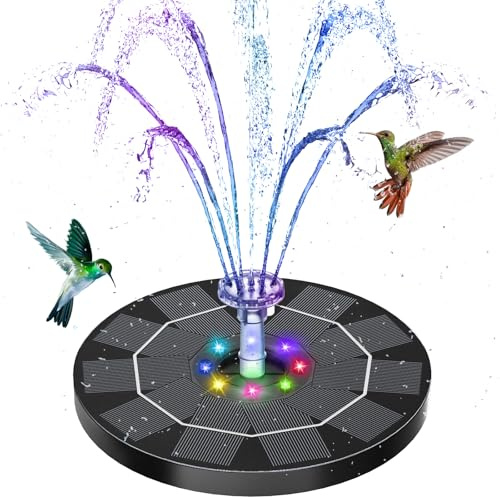 AISITIN 3.5W Solar Water Fountain with 3000mAh Battery 8 LED Lights Solar Pond Pump for Bird Baths Garden Water Features 7 Adjustable Nozzles Crystal Ball Rotation Auto Night Modes