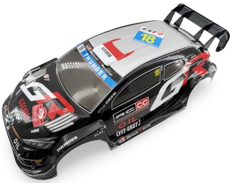 1/10 Scale RC Drift Racing Touring On Road Car Painted Body Shell, Spoiler Included, Pre-Cut, 258mm Wheelbase (Toyota GR Yaris Rally Style - Black)