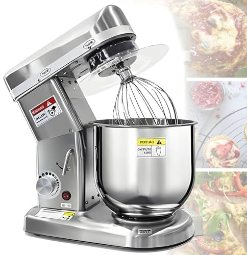 Impastatrice professionale da banco, robot da cucina elettrico con ciotola in acciaio inox da 5/7/10 litri, gancio impastatore, frusta e sbattitore, ideale per pasticcerie, pizzerie StainlessSteel-7L