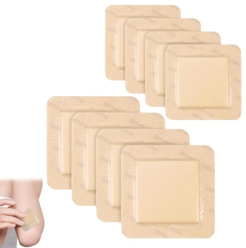 8 Stück Silikonschaumverband, Wasserdichter Selbstklebender Wundverband 7,5cm x 7,5cm (5cm x 5cm Wundkissen), Silikonkleber Schaumstoffverband für Dekubitus, Verbrennungen, Blasen