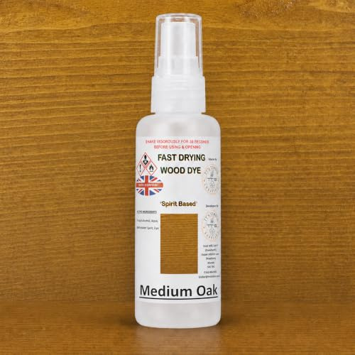 Medium Oak Spirit Based Wood Dye (65ml) – Quick Drying Professional Grade Wood Stain for Interior Furniture & DIY
