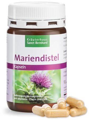 Sanct Bernhard Mariendistel-Kapseln mit 200 mg Mariendistel-Trockenextrakt, mit Cholin & Zink - 90 Kapseln für 3 Monate