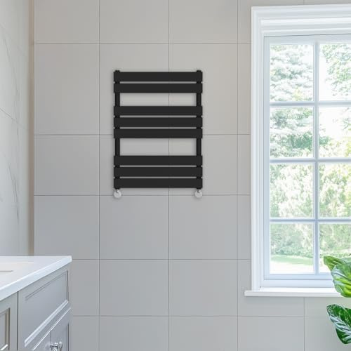 NRG 800 x 600 mm Designer Flat Panel Heated Towel Rail Radiators Black | Central Heating Radiator, Steel, Radiator Towel Rack, Modern, Wall Mounted, for Bathroom, High Output