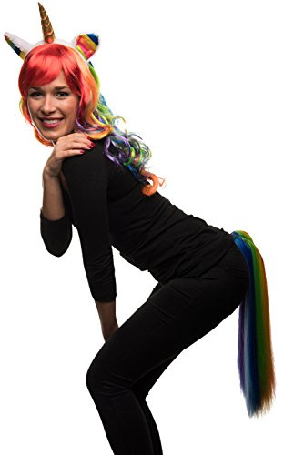 Balinco Einhorn Kostüm-Set – Regenbogen Accessoire für Fasching & Karneval – Perücke und Haarreif für Damen und Herren