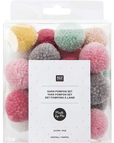 Garnpompon Set Pastell Mix: 24 Pompons