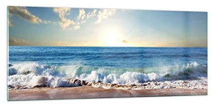 Moderne Impression sur Verre 100x40cm Image Tableau en Verre Decoration Murale mer rivage eau Grand Tableaux Decoratifs Muraux Chambre Cuisine Panoramique Deco Cadre Salon Art Wall GAB100x40-3551