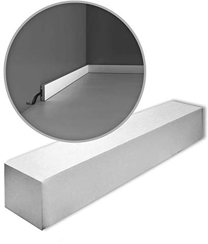 Orac Plinthes SX162-box-10 SQUARE 200 cm x 1 cm x 4 cm Polystyrène extrudé (HDPS) lisse angulaire avec passage de câble prétraité 10 moulures / 20 m