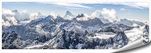 ARTBAY Berge Poster HD XXL - The Alps - Panorama Kunstdruck - 118,8 x 42 cm | Die Alpen, Schweiz | Natur Poster | Premium Qualität