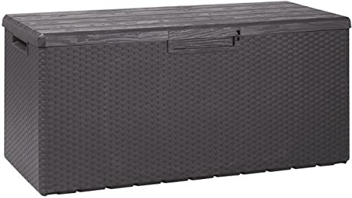 Toomax Baule Multibox Portofino da Esterni con Seduta e Coperchio supportato da Pistoni, Finiture Legno e midollino, Dim cm 123,7x54,5x56,2h, Art. 176, Colore Antracite