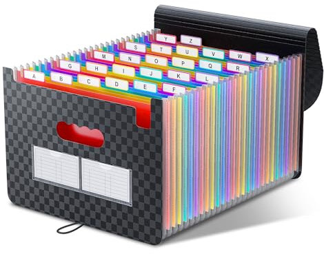 ThinkTex Dokumentenmappe A4, 26 Taschen Erweitern Dateiordner Große Raum Fächermappe Datei Organizer Aktenordner Box Akkordeon Ordner Tragbar Sortiermappe für Zuhause oder Büro Dokumente