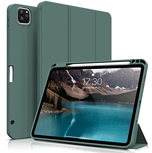 ZOYU Case for 11 inch iPad Pro 4th/3rd Generation 2022/2021, Dark Green | for iPad 11 Pro 2nd 1st Gen 2020 2018, Trifold Stand, Pencil Holder, Auto Sleep/Wake, Soft Slim TPU Back Cover