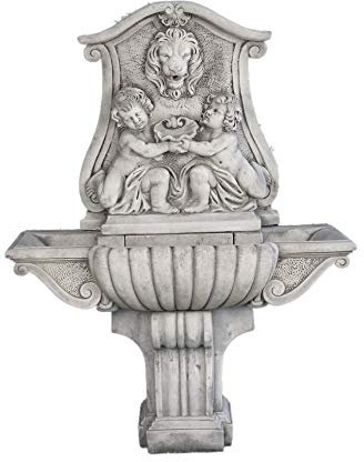Fontaine murale en béton classique Leon et Angeles 120 x 61 x 158 cm. - Fontaine de jardin décorative romaine style jardin anglais. Pompe à eau incluse. Fabriquée en Espagne.