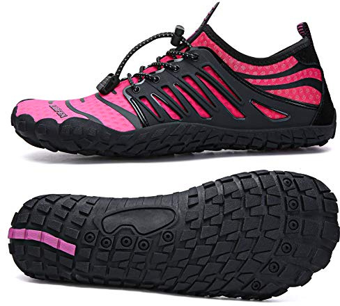 UBFEN Water Shoes Aqua Swim Shoes Mens Womens Beach Sports Quick Dry Barefoot for Boating Fishing Diving Surfing Black Pink Color Size US 11 Women 9.5 Men