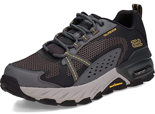 Skechers Herren Max Protect Walking-Schuh, Black Leather Synthetic Mesh Charcoal Trim, 42.5 EU