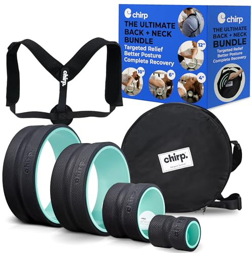 Chirp - Ultimate Back + Neck Bundle | 4-Pack Wheel Foam Roller Set for Back & Neck Pain Relief, Posture Corrector for Alignment & Support, 500lb Capacity, Includes Carrying Case, Mint