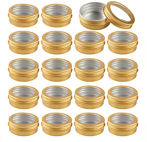 ZEOABSY 24 Stück 60ml Gold Leere Aluminiumdose Aluminium Runde Aludose Blechdosen mit Schraubdeckel Sichtfenster Cremedosen Dosen für DIY Salben Kerze Kosmetik Rasierseife