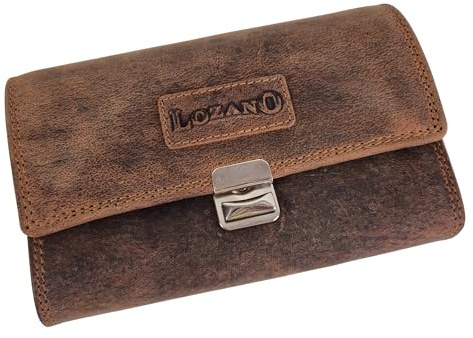 Einkaufszauber Portafoglio da cameriere in vera pelle con stella alpina, marrone, 18x11x4 cm, Bavarese