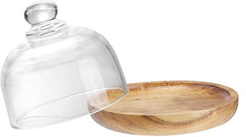 HEMOTON 1 x Glass Glass Cover with Wooden Base Display Dome Clear Glass Bell Bell Lid for Succulent Cheese Candy Cupcakes