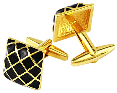Whoiy Cufflinks Gold, Manschettenknöpfe Herren Herren Vergoldet Manschettenknöpfe Plaid für Männer Kostenlose Gravur mit Geschenkbox