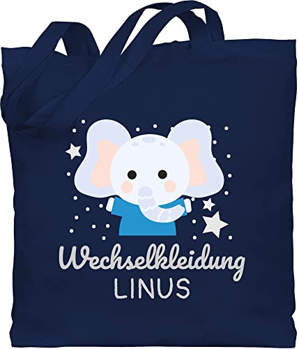 Geschenk mit Namen personalisiert by Shirtracer - Baumwolltasche - Kita Beutel Wechselsachen Jungen - Wechselkleidung Elefant