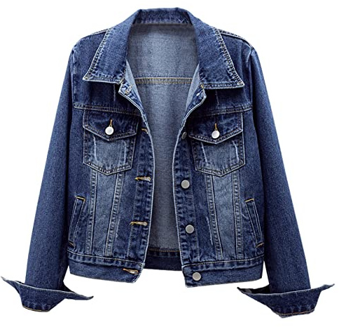 Ladyful Women's Casual Jean Jacket Distressed Ripped Denim Jacket Coat with Pockets