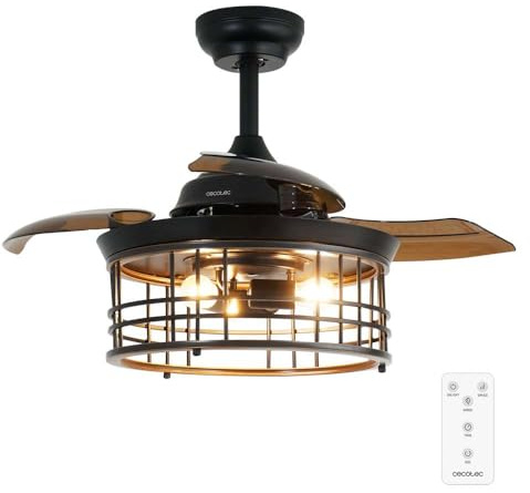 Cecotec Ventilador EnergySilence Aero 3600 Invisible Metallic Style | Motor DC 25W, Luz Bombilla No Incluida, 3 Aspas Retráctiles , 36, Mando, 6 velocidades, Temporizador, Invierno/Verano